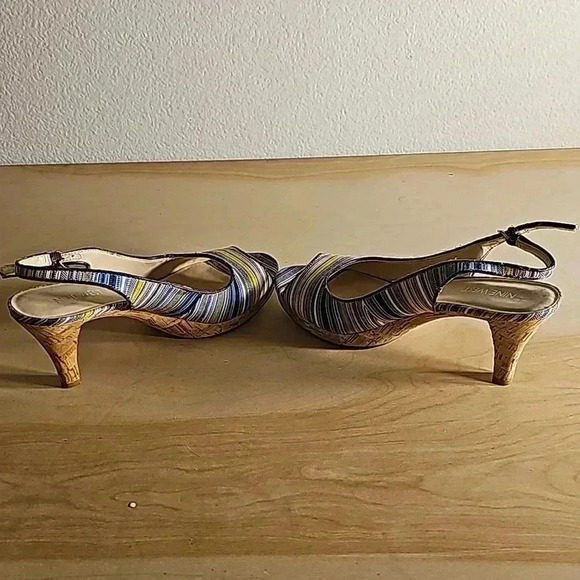 Womens Nine West Cork Blue Stripe Fabric Heel Sz 7 - Picture 5 of 6